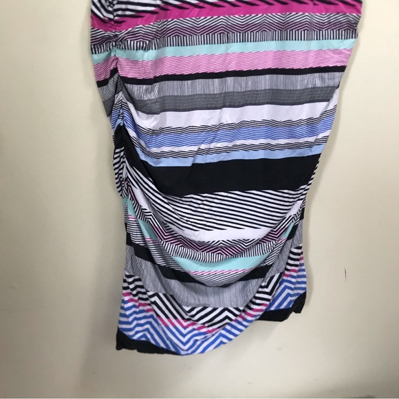 KUT from The Kloth NEW Jersey Ruched Stretch Striped Midi Dress Minimalist Lined - Picture 9 of 16